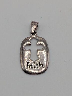 Faith Pendant With Cutout Design, Marked 925, EUC